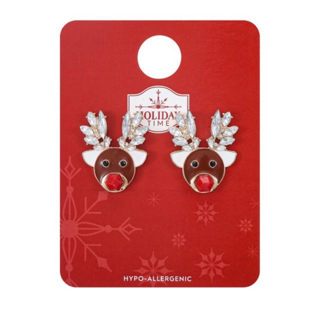 New Holiday Time Goldtone Rudolph Reindeer Earrings